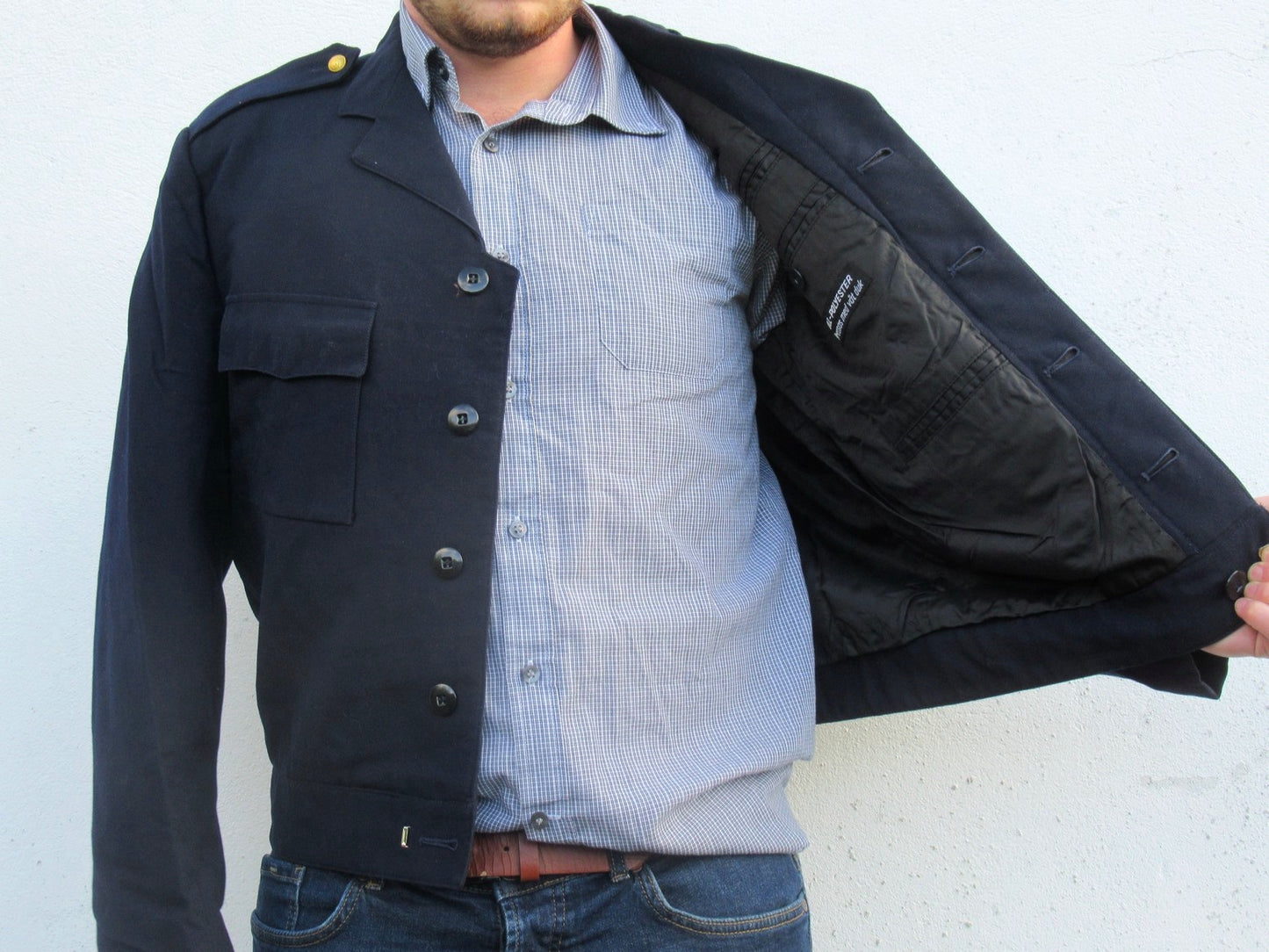 Vintage Swedish Army navy ike Jacket Military bomber lined cotton coat eisenhower