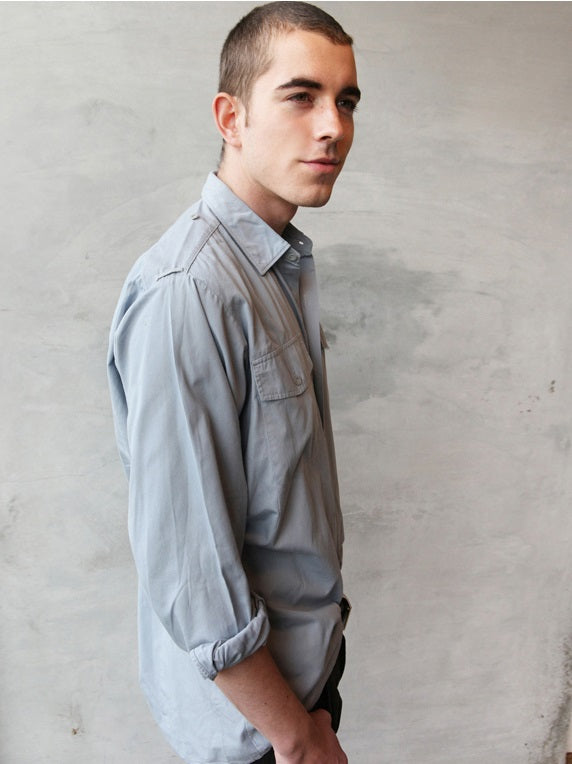 Vintage Swedish navy deck shirt military top grey-blue army