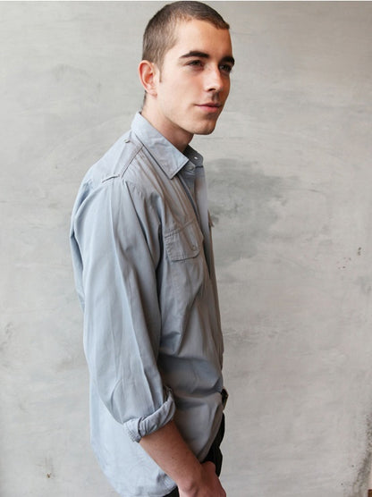 Vintage Swedish navy deck shirt military top grey-blue army