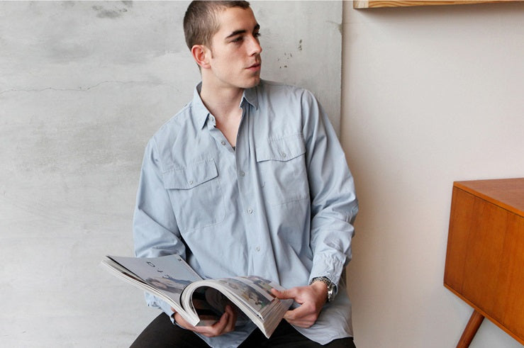 Vintage Swedish navy deck shirt military top grey-blue army