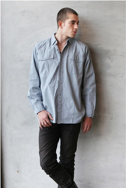 Vintage Swedish navy deck shirt military top grey-blue army