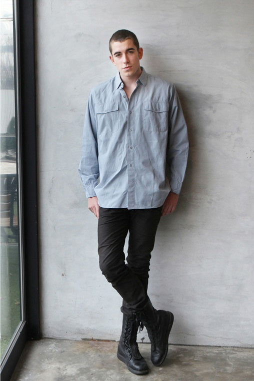 Vintage Swedish navy deck shirt military top grey-blue army