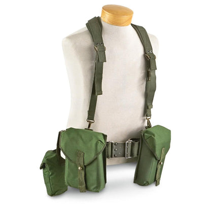 Vintage 1990s Swedish army load carrying set belt pouches straps military fishing hunting webbing canteen shoulder bearing