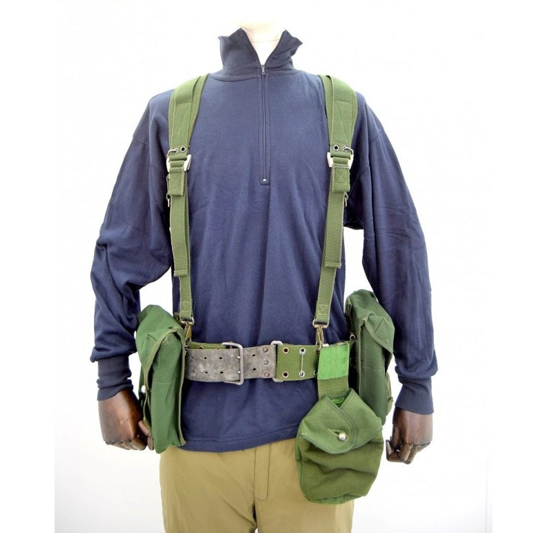 Vintage 1990s Swedish army load carrying set belt pouches straps military fishing hunting webbing canteen shoulder bearing