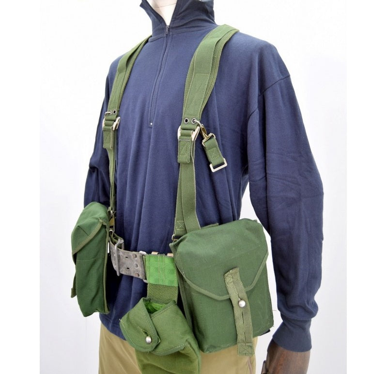 Vintage 1990s Swedish army load carrying set belt pouches straps military fishing hunting webbing canteen shoulder bearing