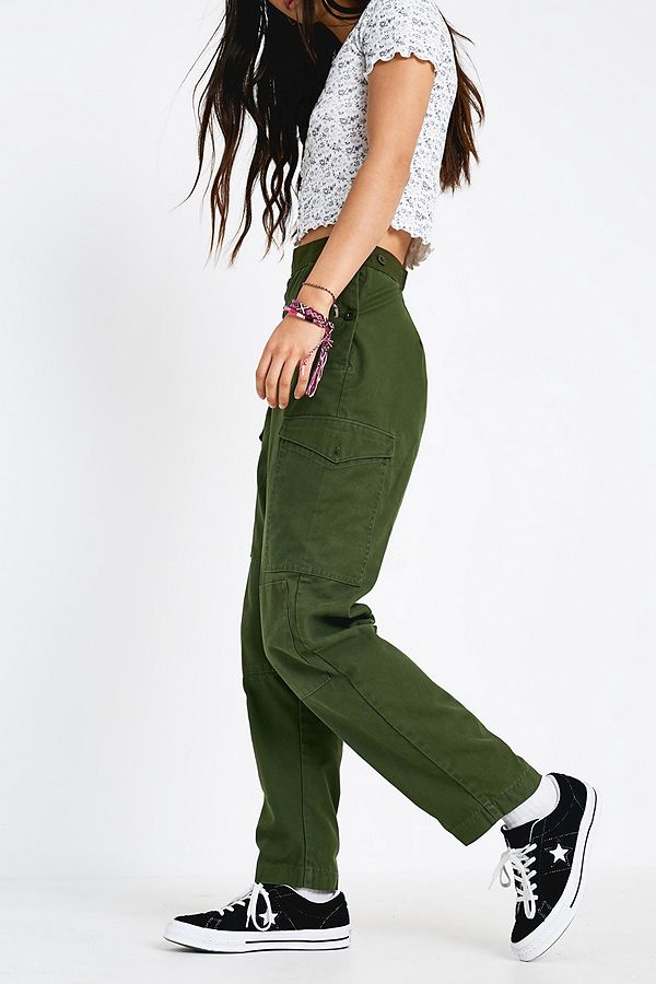 Vintage Swedish army M59 trousers green khaki pants military high waisted olive cargo combat womens button waist