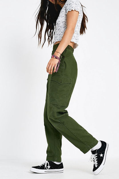 Vintage Swedish army M59 trousers green khaki pants military high waisted olive cargo combat womens button waist