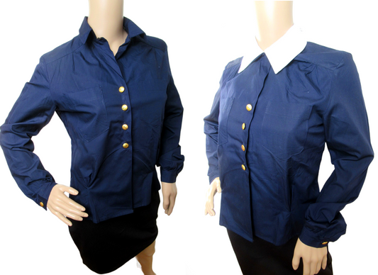 Vintage Womens 1970s Swedish navy blouse service shirt field army military middy uniform
