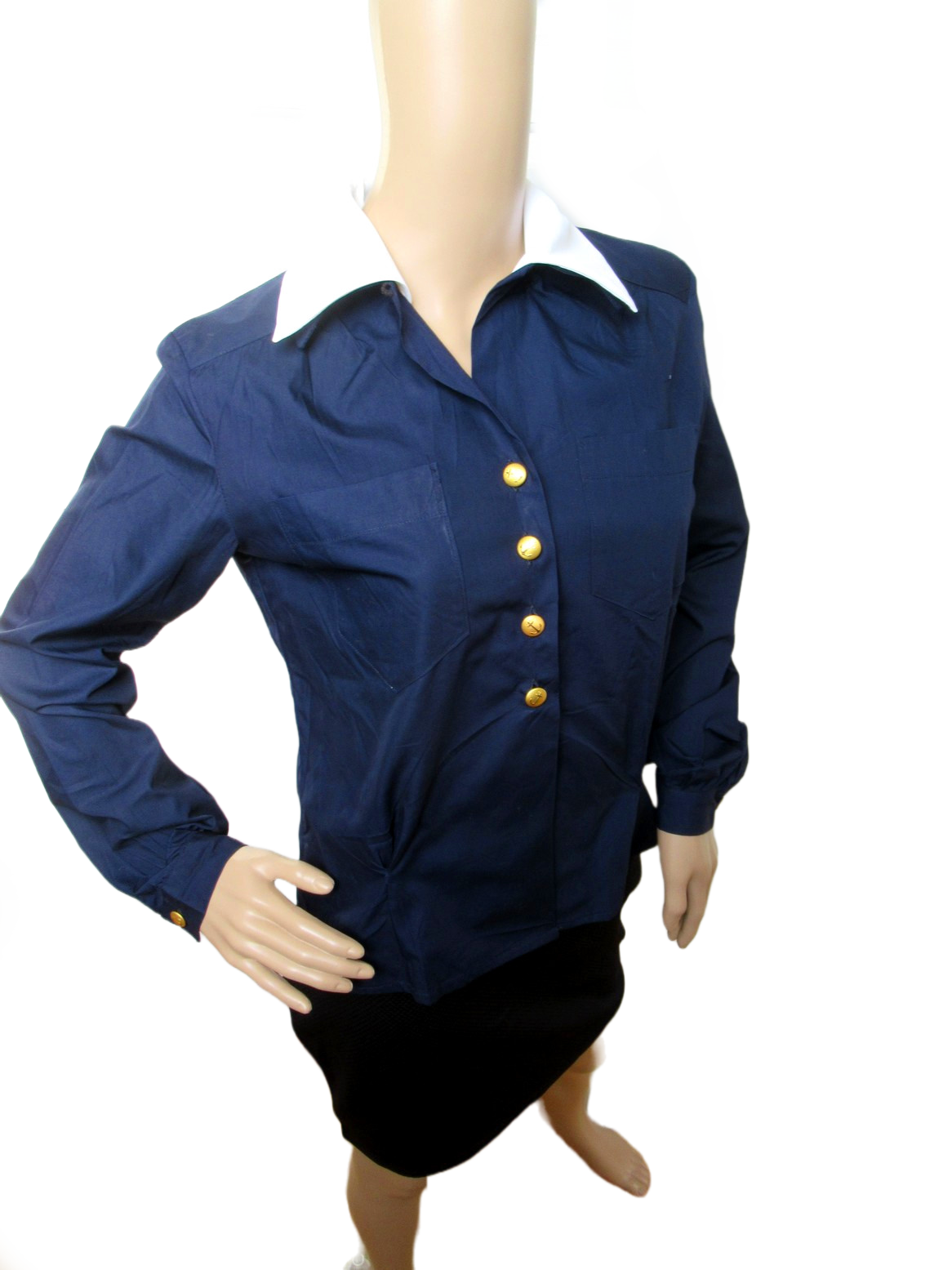 Vintage Womens 1970s Swedish navy blouse service shirt field army military middy uniform