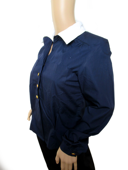 Vintage Womens 1970s Swedish navy blouse service shirt field army military middy uniform