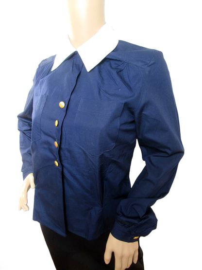 Vintage Womens 1970s Swedish navy blouse service shirt field army military middy uniform