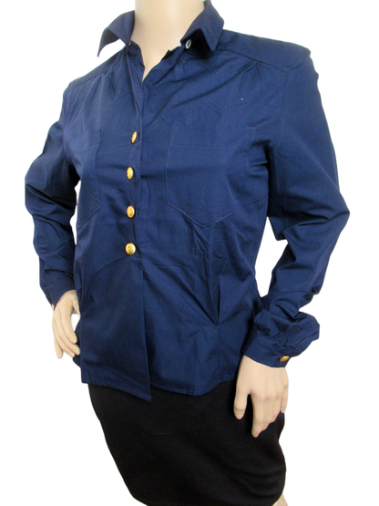 Vintage Womens 1970s Swedish navy blouse service shirt field army military middy uniform