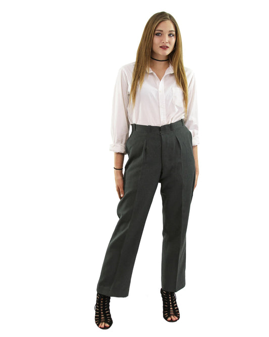 Vintage Swiss army grey wool trousers pants military dress stripe Switzerland women's