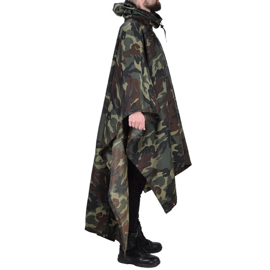 Authentic 1990s Turkish army ERDL camo poncho rain waterproof camouflage fishing camping hiking raincape