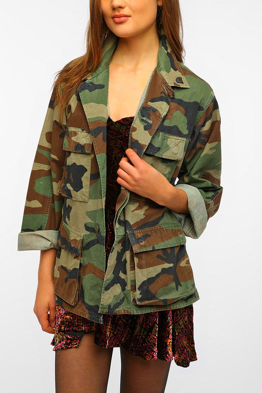 New Vintage 1990s US army woodland oversized camouflage jacket coat surplus camo military retro urban ladies women's ladies unissued