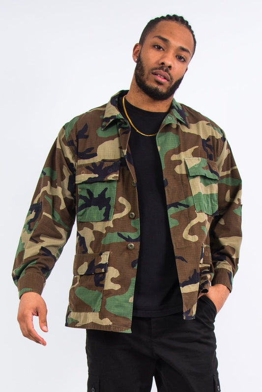 New Vintage 1990s US army woodland BDU camouflage jacket coat surplus camo military ripstop unissued
