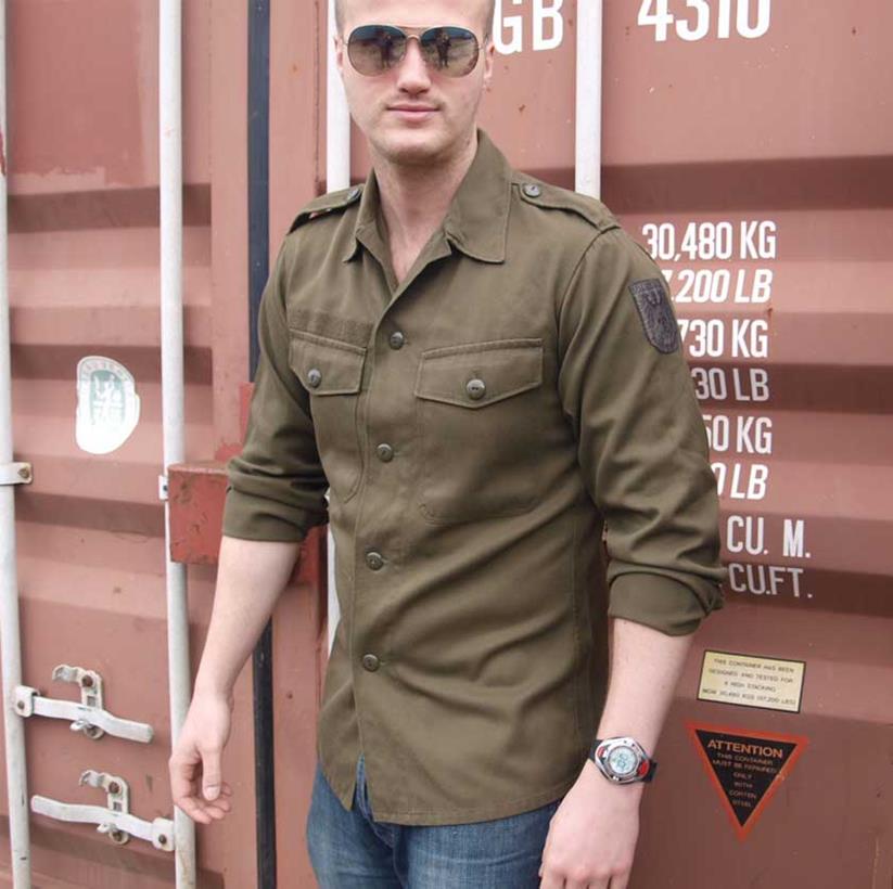 vintage 1980s Austrian army fieldshirt shirt jacket olive khaki f2 military mens