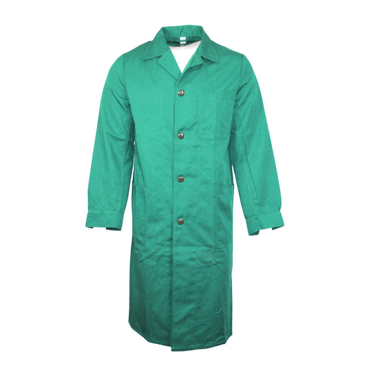 Vintage Austrian Army green long work coat duster jacket chore worker workwear