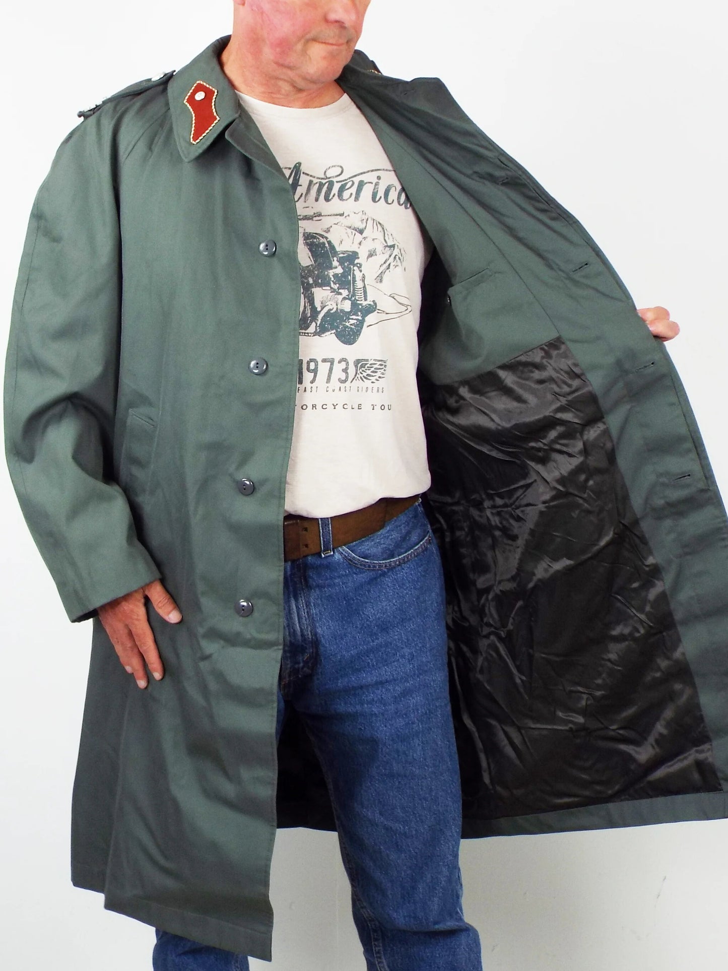 Vintage 1980s Austrian Army raincoat military coat trenchcoat trench various insignia mac mackintosh