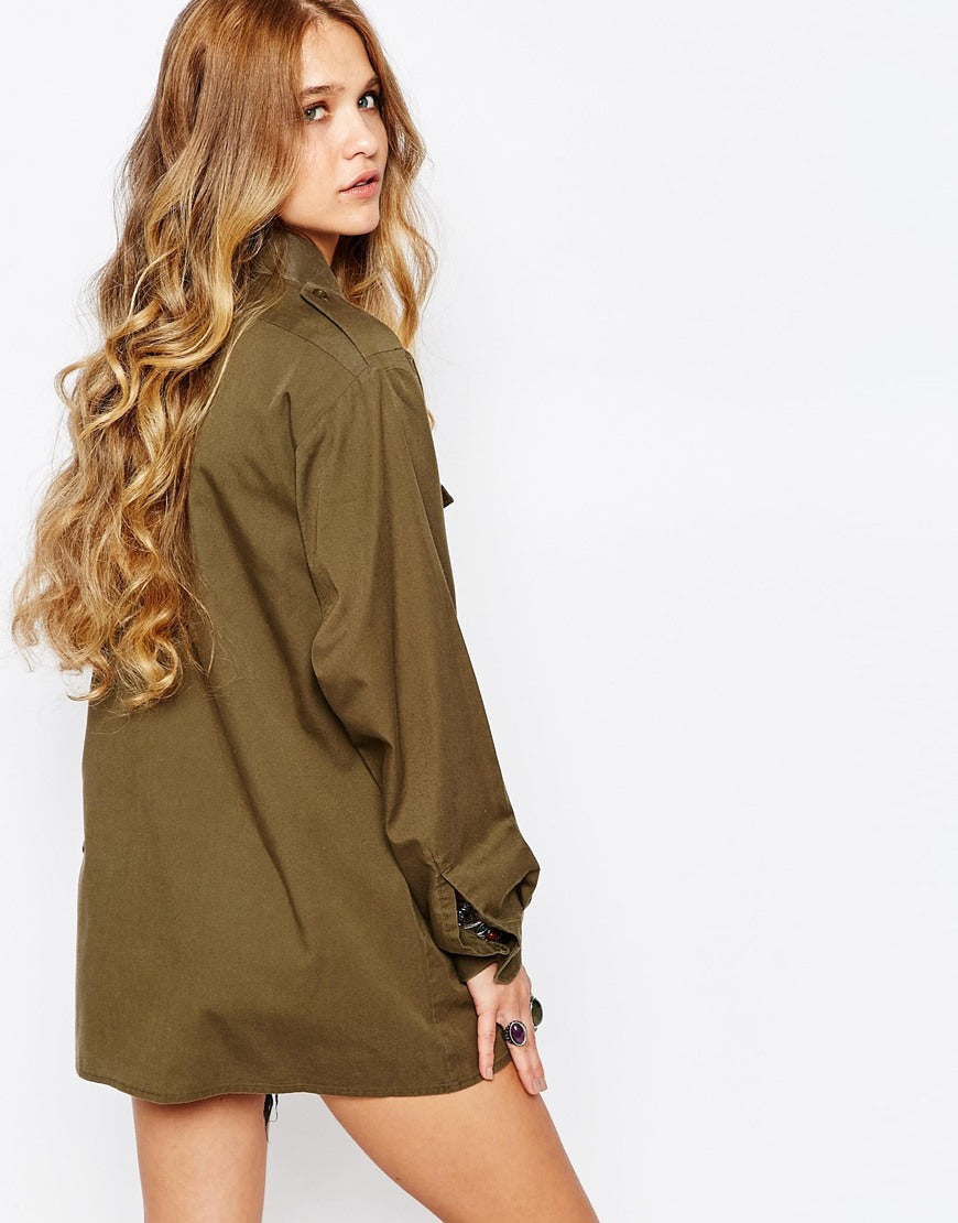 Vintage Austrian army fieldshirt shirt jacket olive / khaki military womens lightweight small buttons