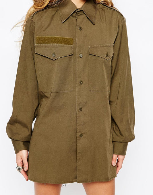 Vintage Austrian army fieldshirt shirt jacket olive / khaki military womens lightweight small buttons