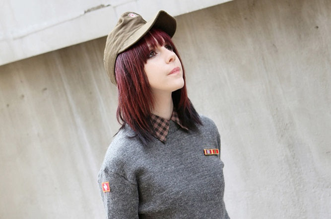 Vintage Austrian army cadet cap beret military hat bundesheer olive khaki baseball peaked