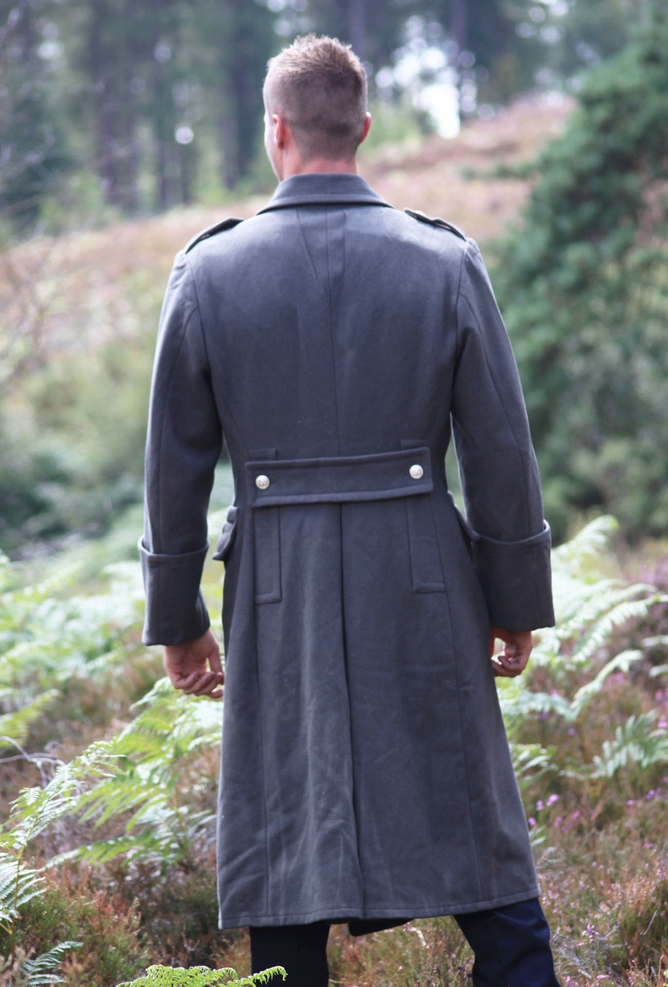 vintage Double breasted Austrian Army Gaberdine Wool Army Trenchcoat Greatcoat trench military overcoat coat no insignia