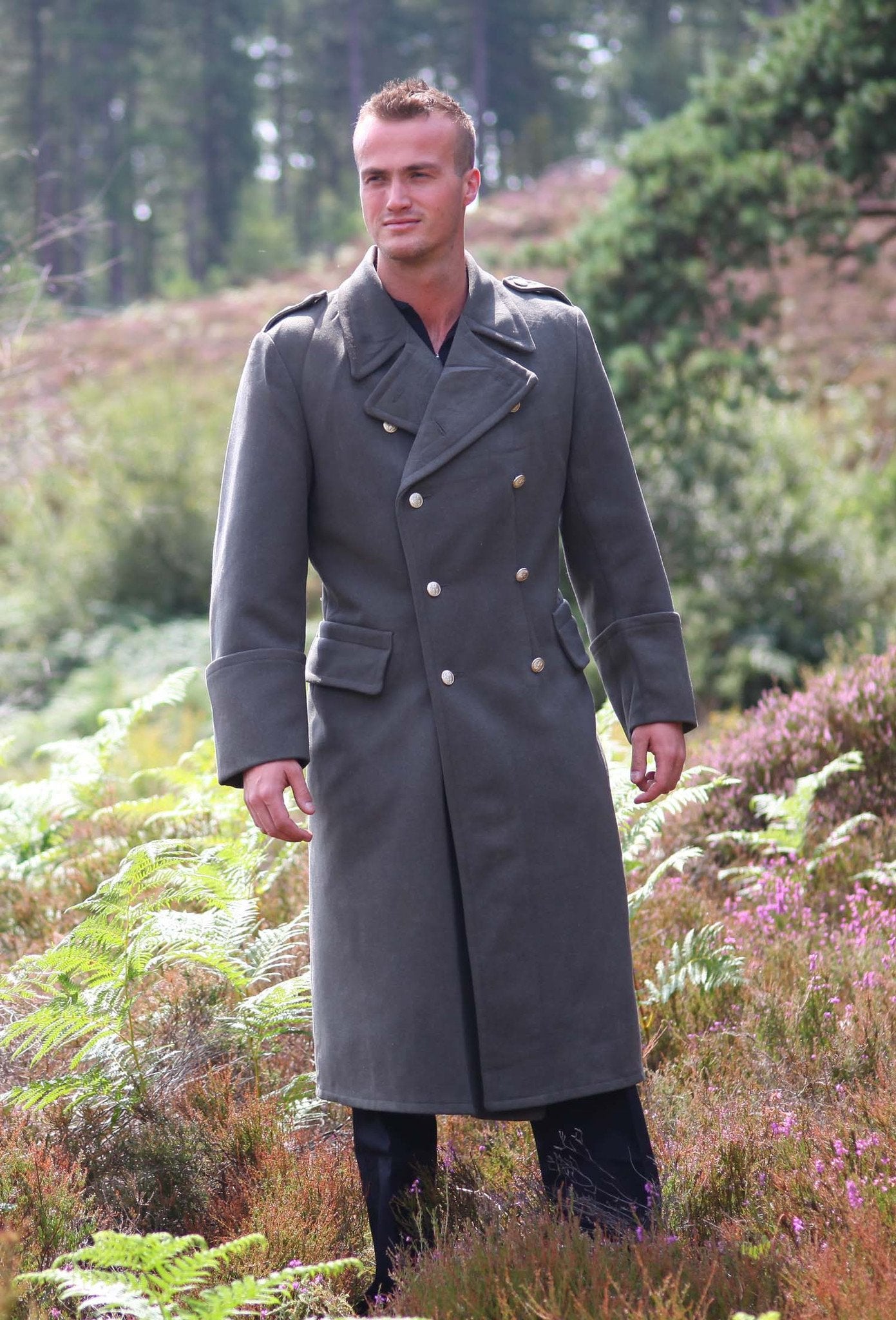 vintage Double breasted Austrian Army Gaberdine Wool Army Trenchcoat Greatcoat trench military overcoat coat no insignia