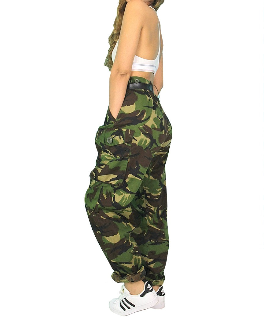 New Vintage Women's Dutch army camo trousers pants military camouflage cargo combat woodland DPM high waisted unissued