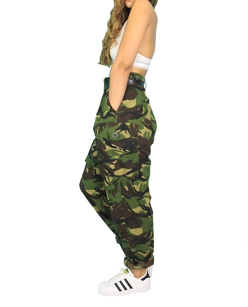 New Vintage Women's Dutch army camo trousers pants military camouflage cargo combat woodland DPM high waisted unissued