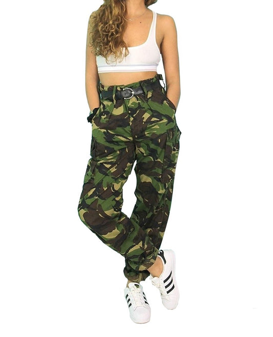 New Vintage Women's Dutch army camo trousers pants military camouflage cargo combat woodland DPM high waisted unissued