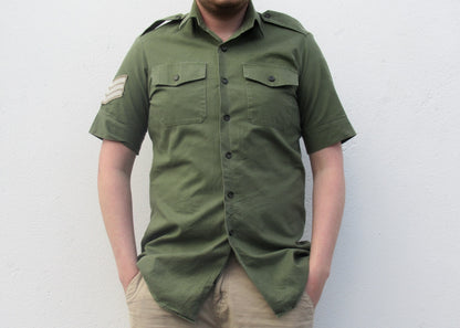 Vintage British army short sleeve service shirt fieldshirt green military dress cotton-denim