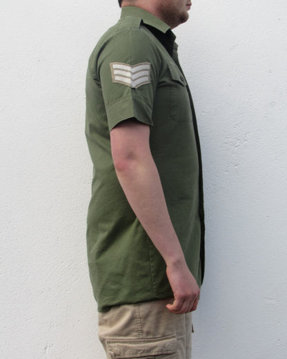 Vintage British army short sleeve service shirt fieldshirt green military dress cotton-denim