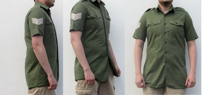 Vintage British army short sleeve service shirt fieldshirt green military dress cotton-denim