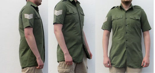 Vintage British army short sleeve service shirt fieldshirt green military dress cotton-denim