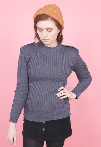 Vintage Women's British air force blue-grey wool jumper RAF army pullover sweatshirt military stretchy sweater pulli