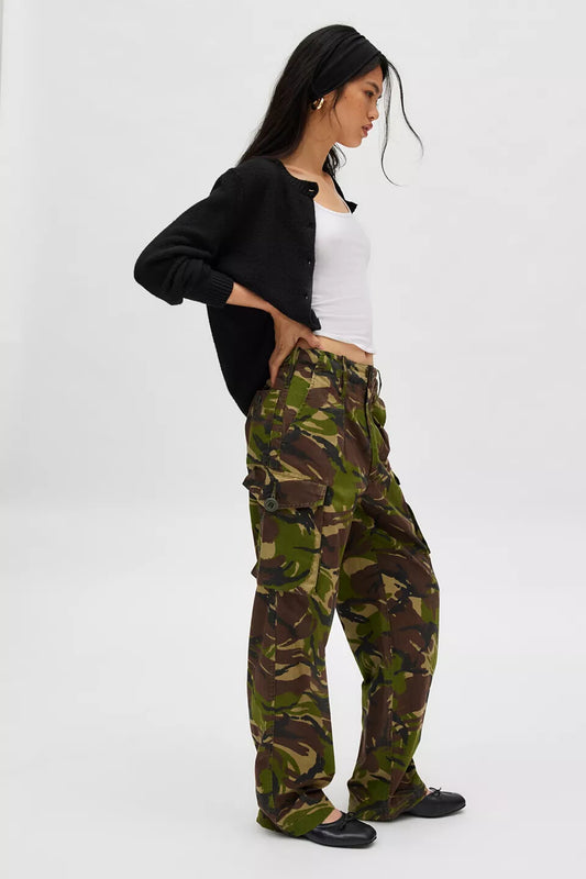 Vintage Women's British army soldier 95 camo trousers pants military camouflage cargo combat woodland DPM high waisted
