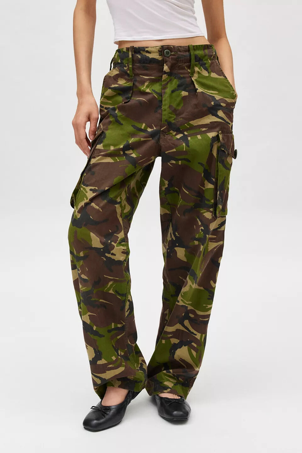 Vintage Women's British army soldier 95 camo trousers pants military camouflage cargo combat woodland DPM high waisted