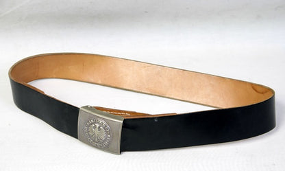 Vintage German army black leather belt Bundeswehr insignia buckle