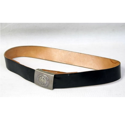 Vintage German army black leather belt Bundeswehr insignia buckle