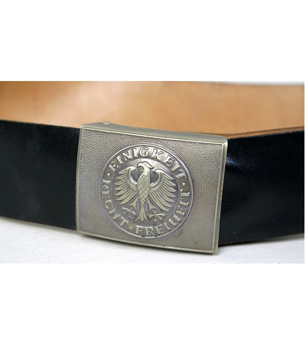 Vintage German army black leather belt Bundeswehr insignia buckle