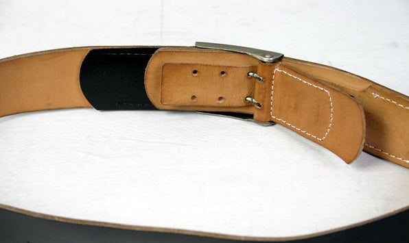 Vintage German army black leather belt Bundeswehr insignia buckle