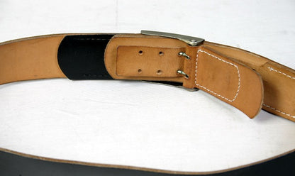 Vintage German army black leather belt Bundeswehr insignia buckle