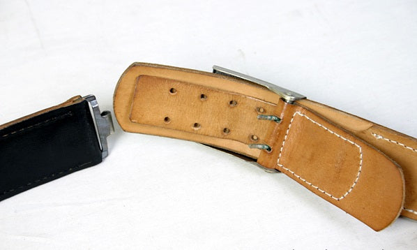 Vintage German army black leather belt Bundeswehr insignia buckle