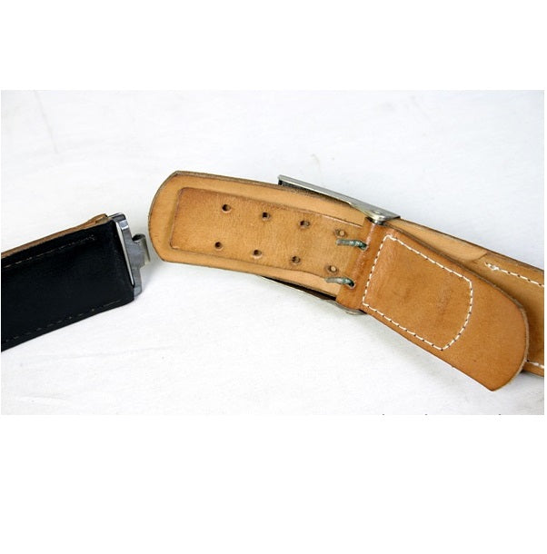 Vintage German army black leather belt Bundeswehr insignia buckle