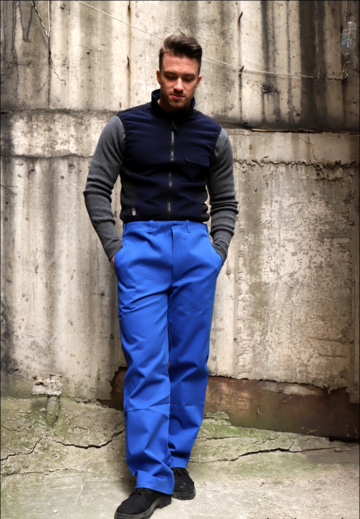 New Unissued German army blue denim work trousers pants royal blue military workwear utility wear