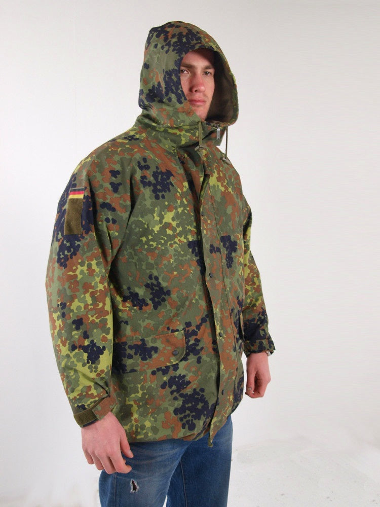Authentic German Army Goretex  waterproof Parka military coat jacket Bundeswehr camouflage raincoat rain gear camo flecktarn
