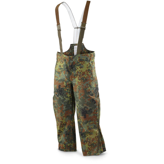 Authentic German army goretex camouflage over trousers rain gear wet waterproof cargo pants bottoms army military Bundeswehr camo flecktarn