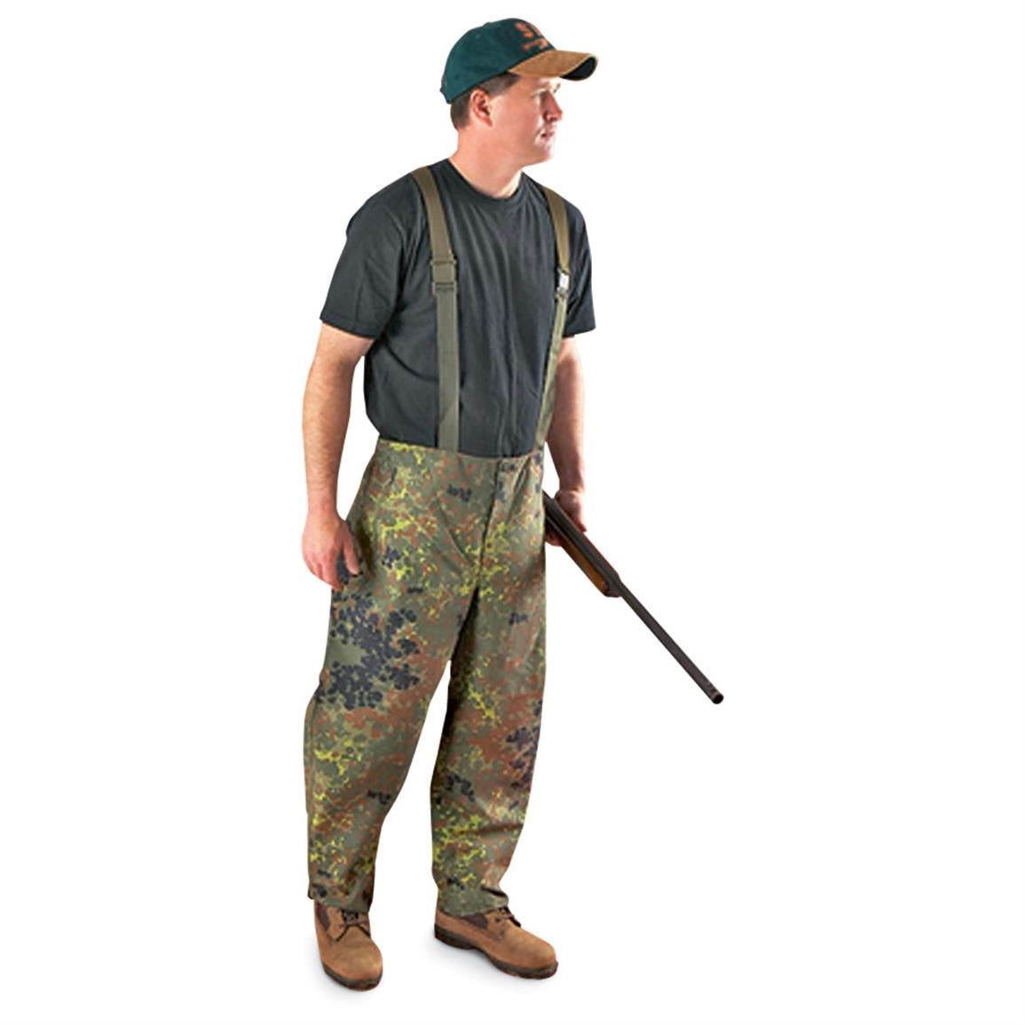 Authentic German army goretex camouflage over trousers rain gear wet waterproof cargo pants bottoms army military Bundeswehr camo flecktarn