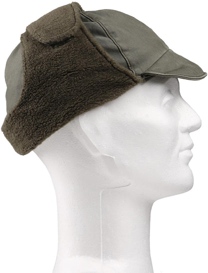 Vintage 1970s 1980s German army winter cap beret military hat bundeswehr olive khaki baseball peaked flecktarn faux fur
